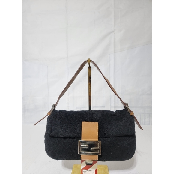 Authentic Fendi Black Suede Baguette Bag With Silver Tone Zucchino Logo … - Picture 6 of 16